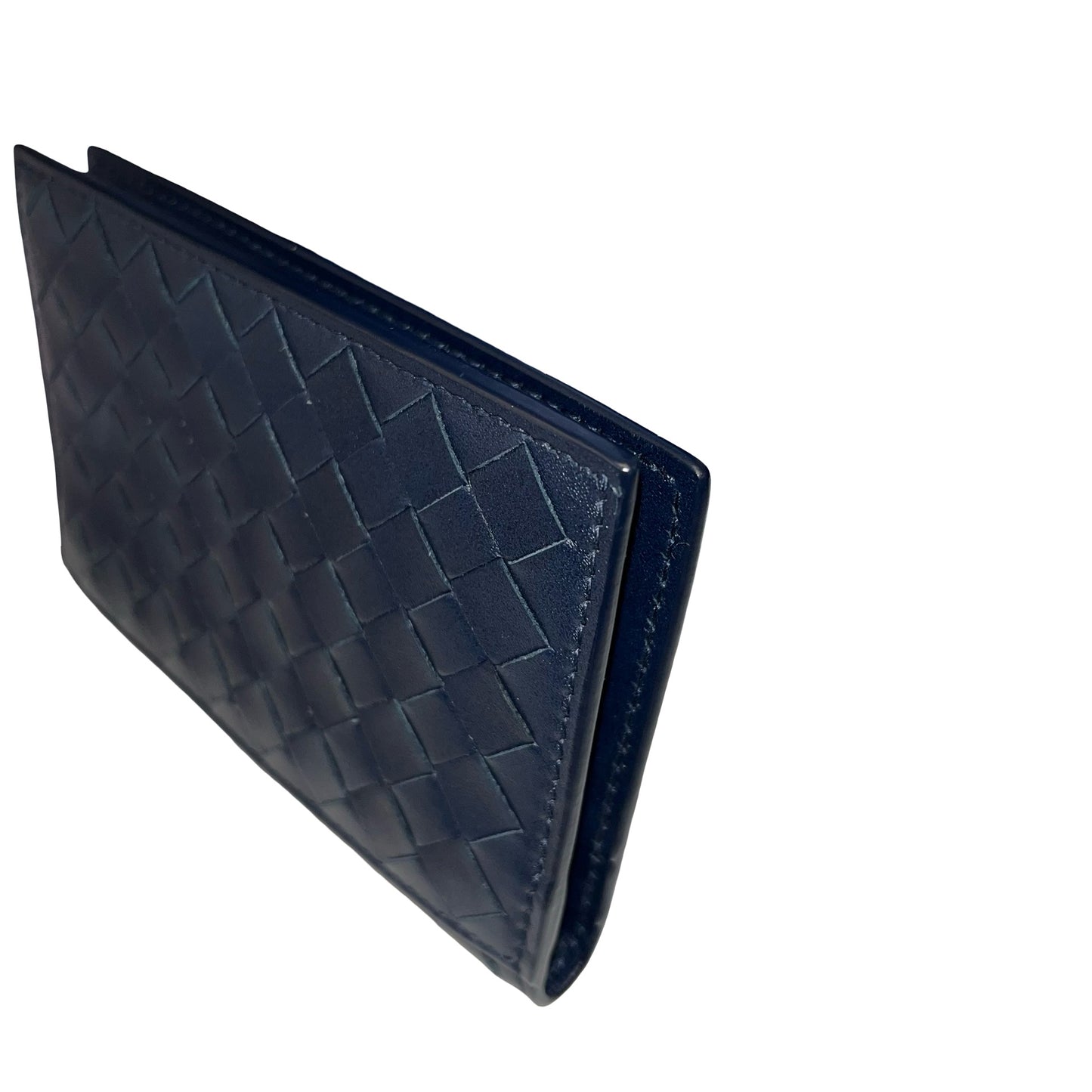 BOTTEGA VENETA Calfskin Leather intrecciato card holder Wallet Navy Blue