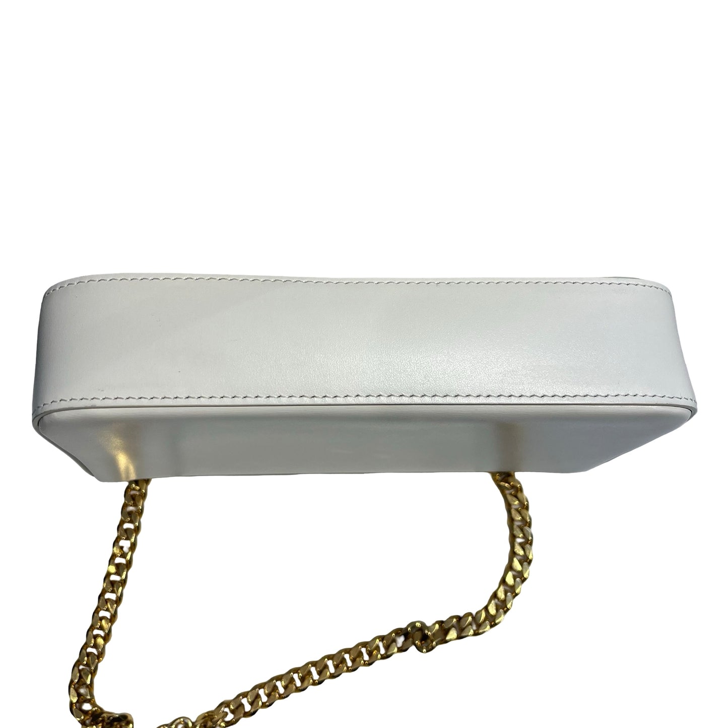 Used CÉLINE Calfskin Leather Triomphe Cuir Chain Shoulder Bag White GHW