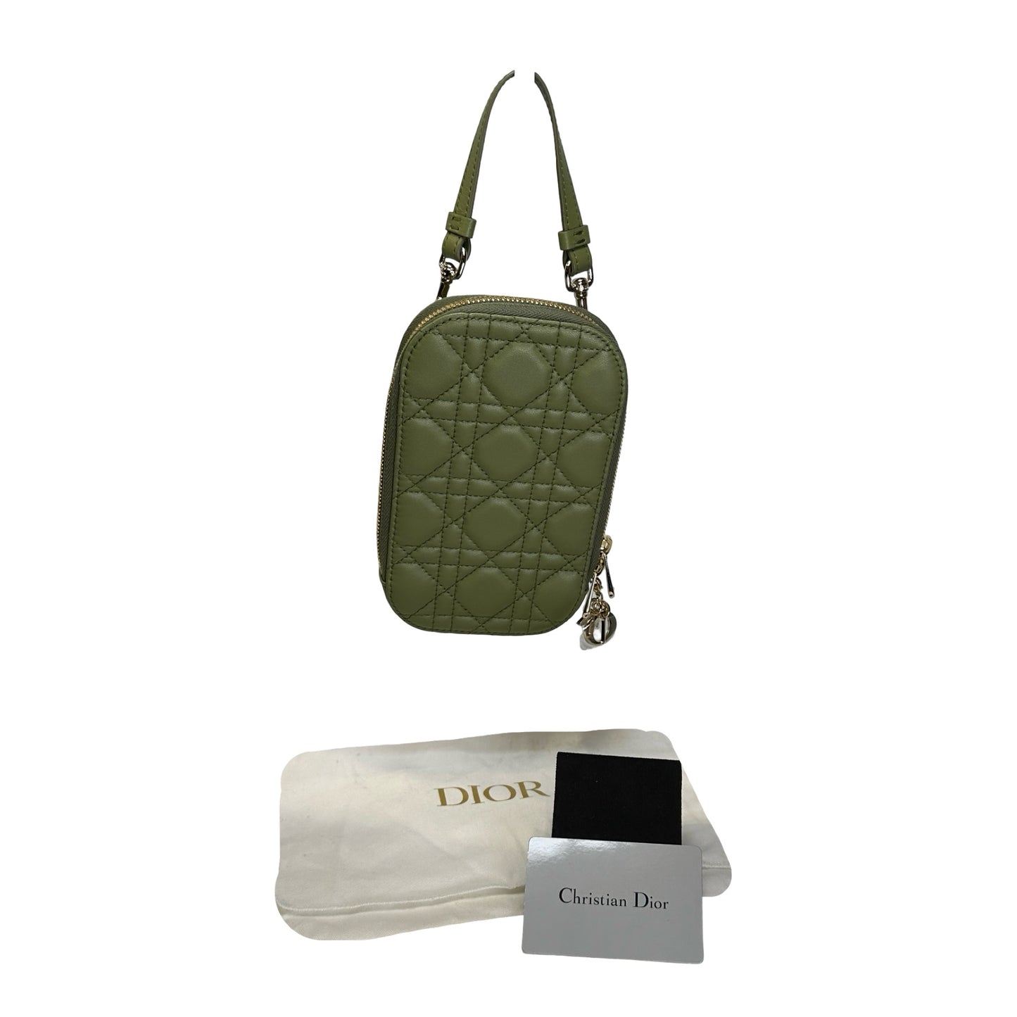 Used DIOR Cannage Cannage Pouch Green GHW