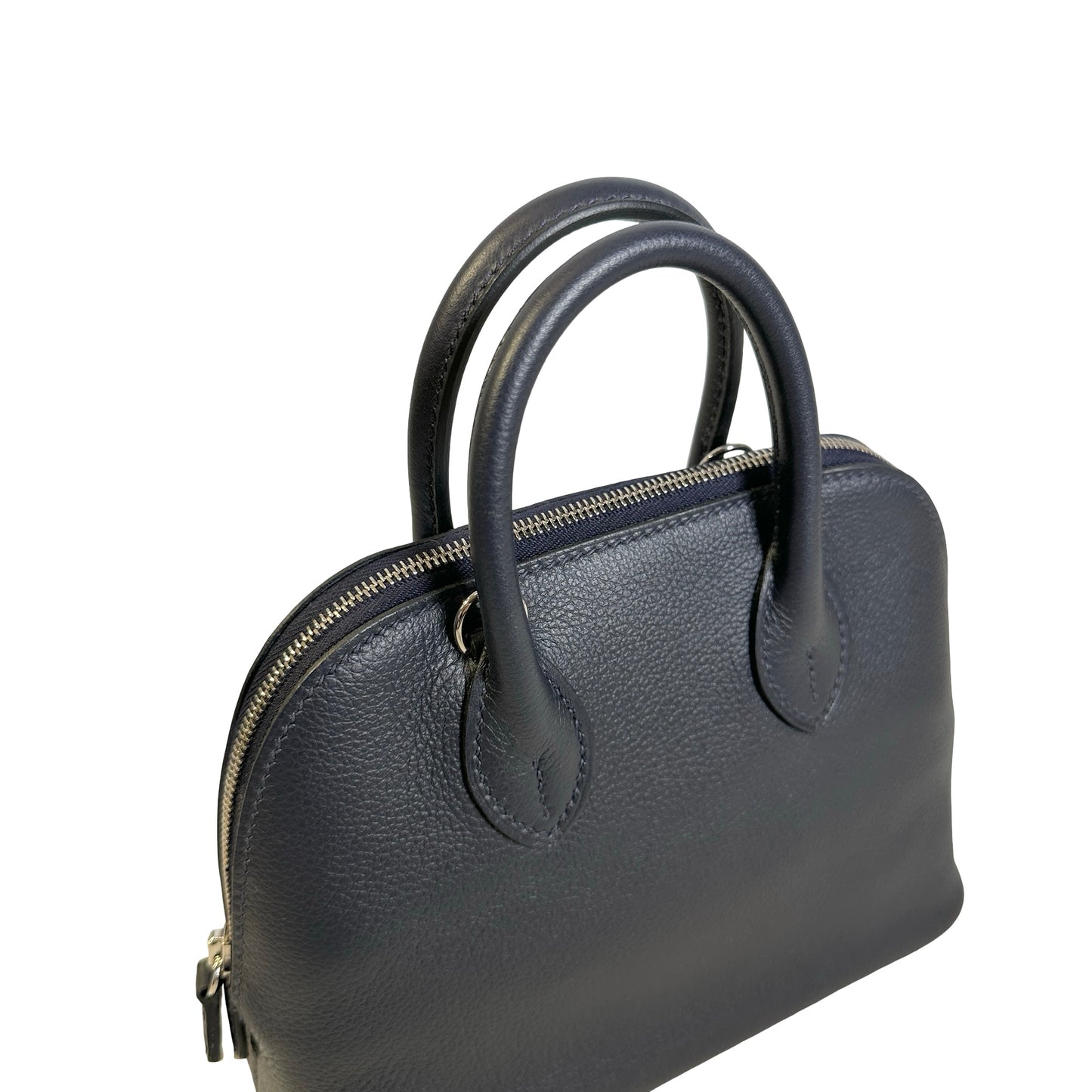 Used HERMES Leather Bolide Handbag Navy PHW