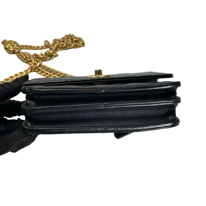 Used CHANEL Quilted Lambskin Mini Flap Bag Mini Flag Bag with Gold Ball Black Gold