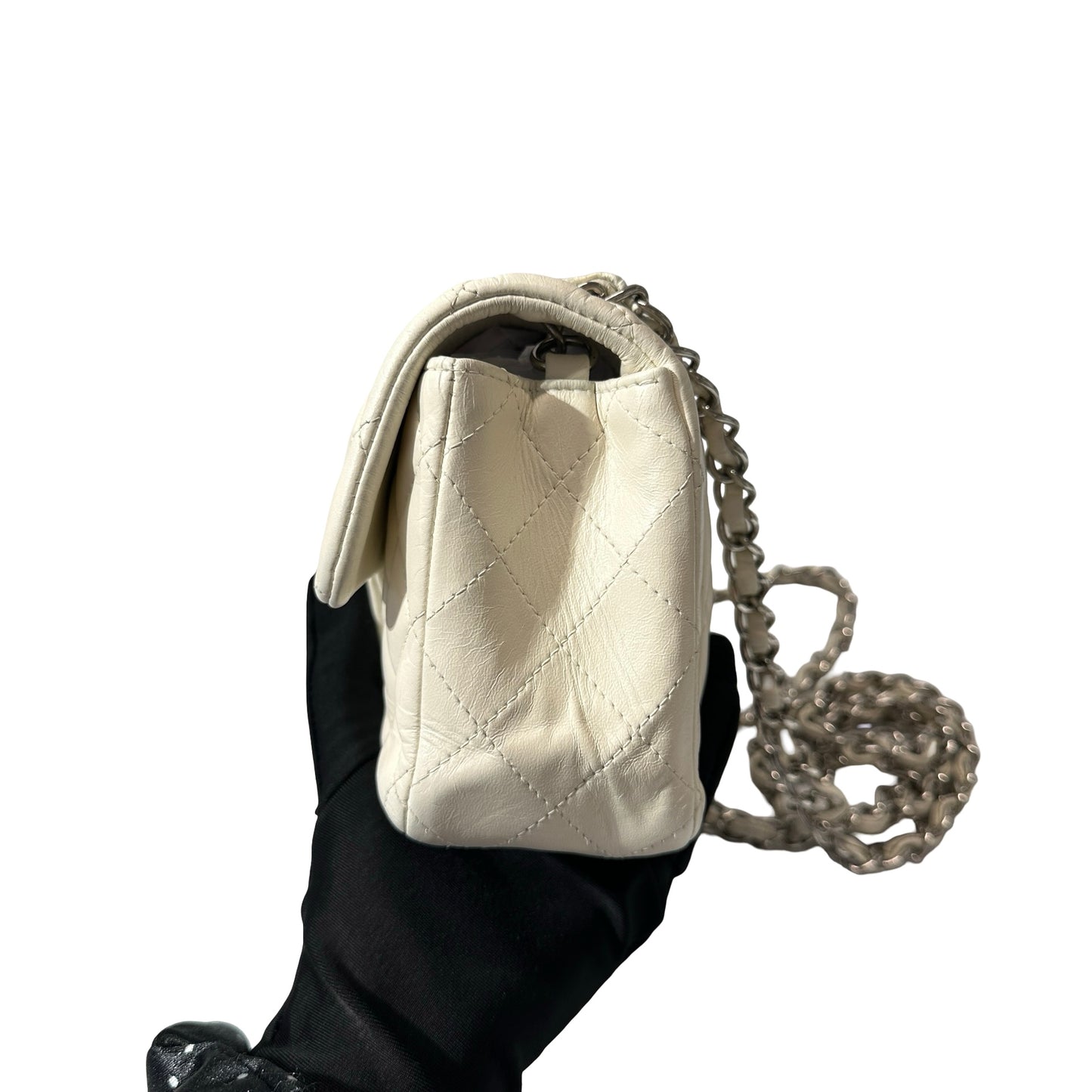 Used CHANEL Calfskin Leather Mini Flap Cross Body Bag PHW White