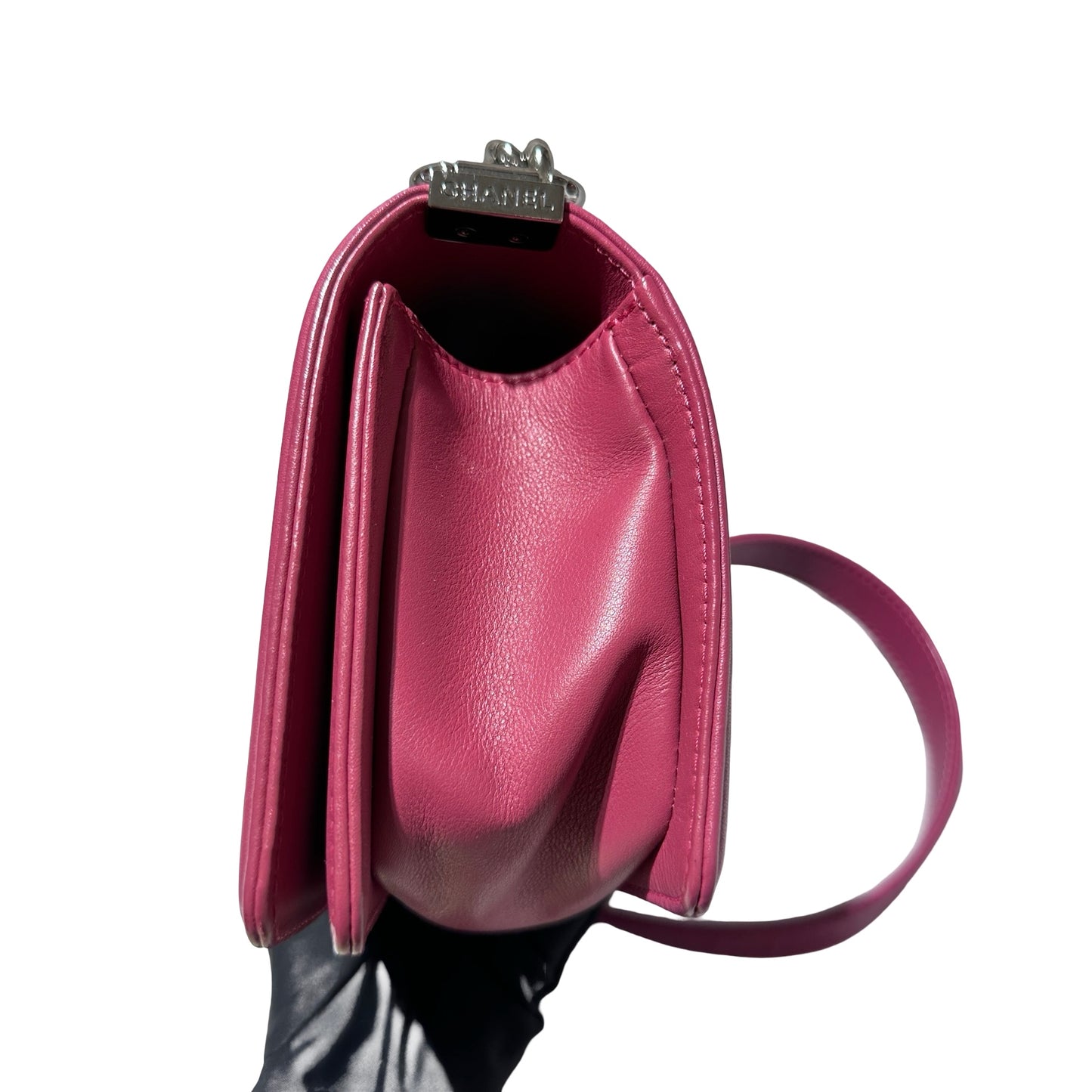 Used CHANEL Boy 20cm Cross Body Bag Red PHW
