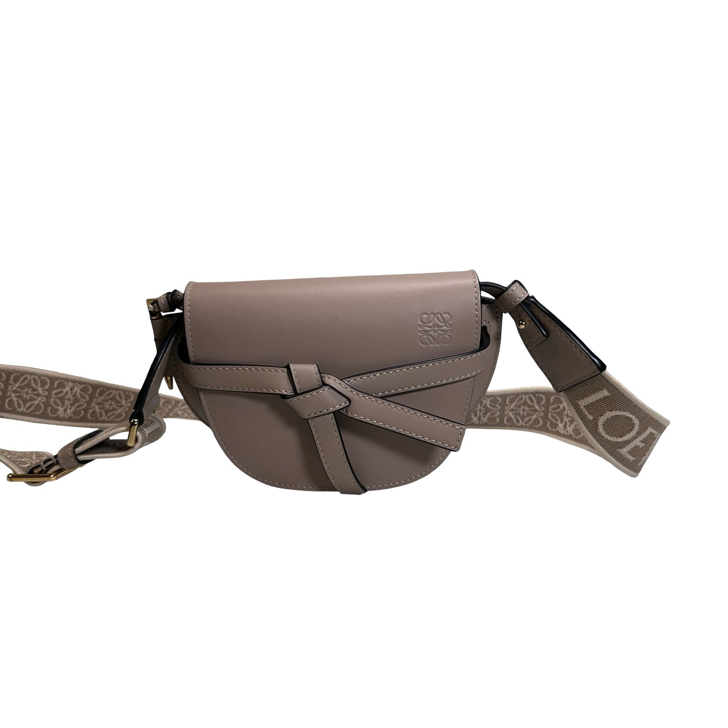 Used LOEWE Calfskin Gate Dual Crossbody Bag Taupe