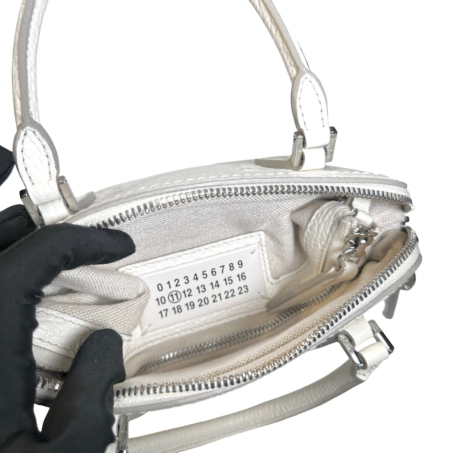 Used MAISON MARGIELA Textured Leather 5AC Classique Mini Bag Handbag White PHW