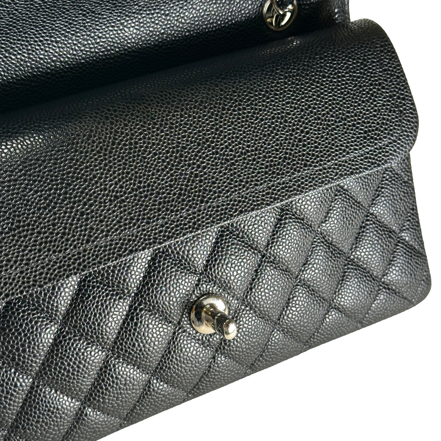 Used CHANEL Caviar Quilted Classic Flap Shoulder Bag Black Silver