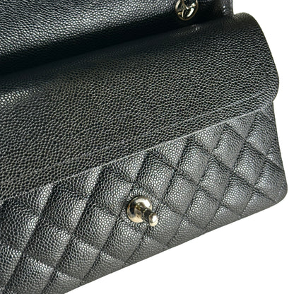 Used CHANEL Caviar Quilted Classic Flap Shoulder Bag Black Silver
