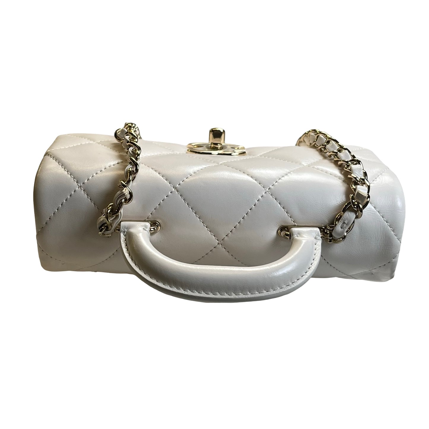 Used CHANEL Lambskin 24C Top Handle Mini Flap Bag Shoulder Bag White
