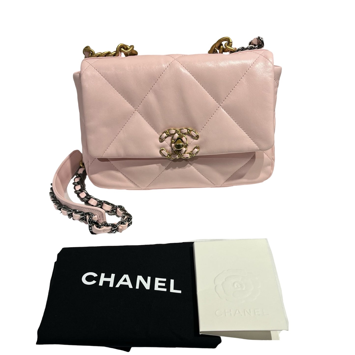CHANEL 19 SMALL SIZE BABY PINK GHW CHAIN SHOULDER BAG[3001185]