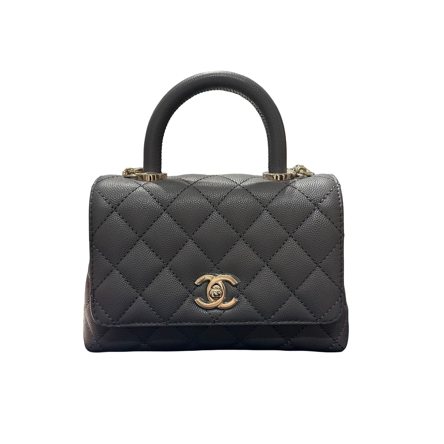 New CHANEL Calfskin Leather Mini coco handle Shoulder Bag GHW Black
