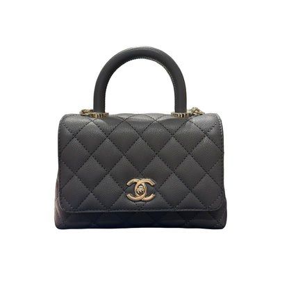 New CHANEL Calfskin Leather Mini coco handle Shoulder Bag GHW Black