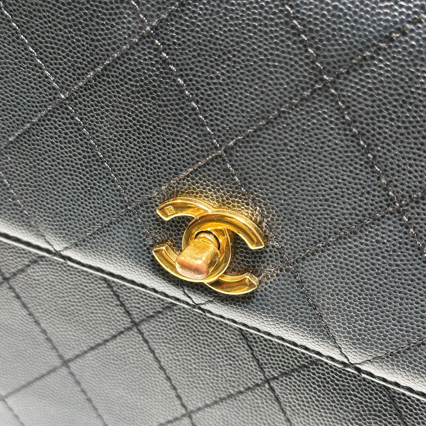 Used CHANEL Caviar Quilted Quilted Shoulder Bag Black Gold