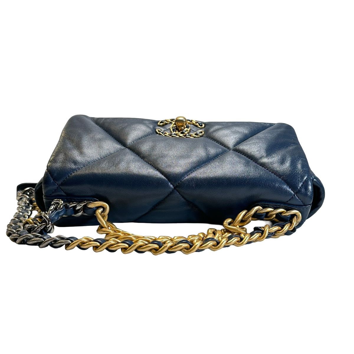 Used CHANEL Lambskin Quilted Chanel 19 Shoulder Bag Navy Blue