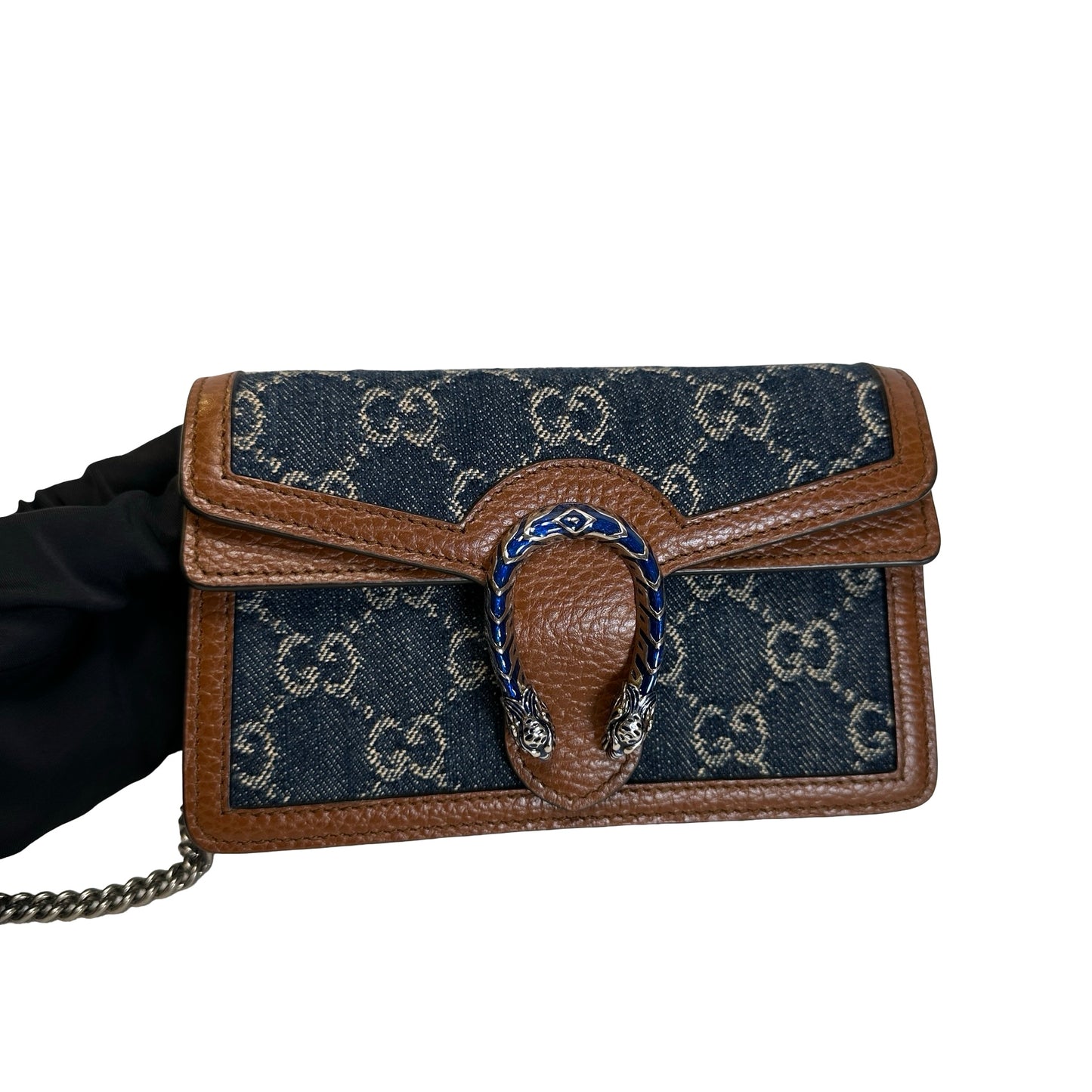 Used GUCCI GG Supreme Denim Dionysus Shoulder Bag Blue Brown