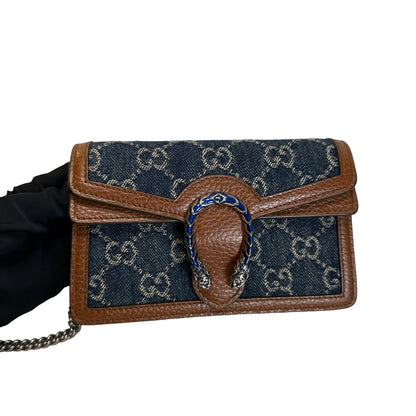 Used GUCCI GG Supreme Denim Dionysus Shoulder Bag Blue Brown
