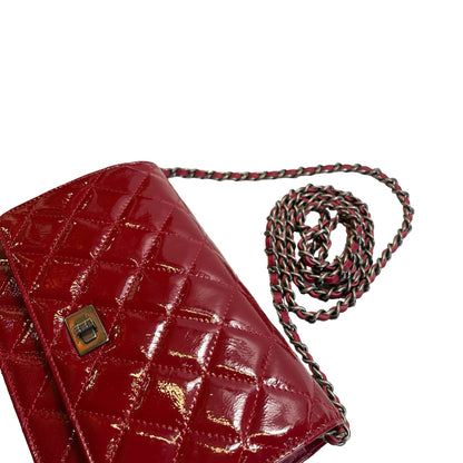 Used CHANEL Quilted Patent Leather 2.55 WOC Handbag Red