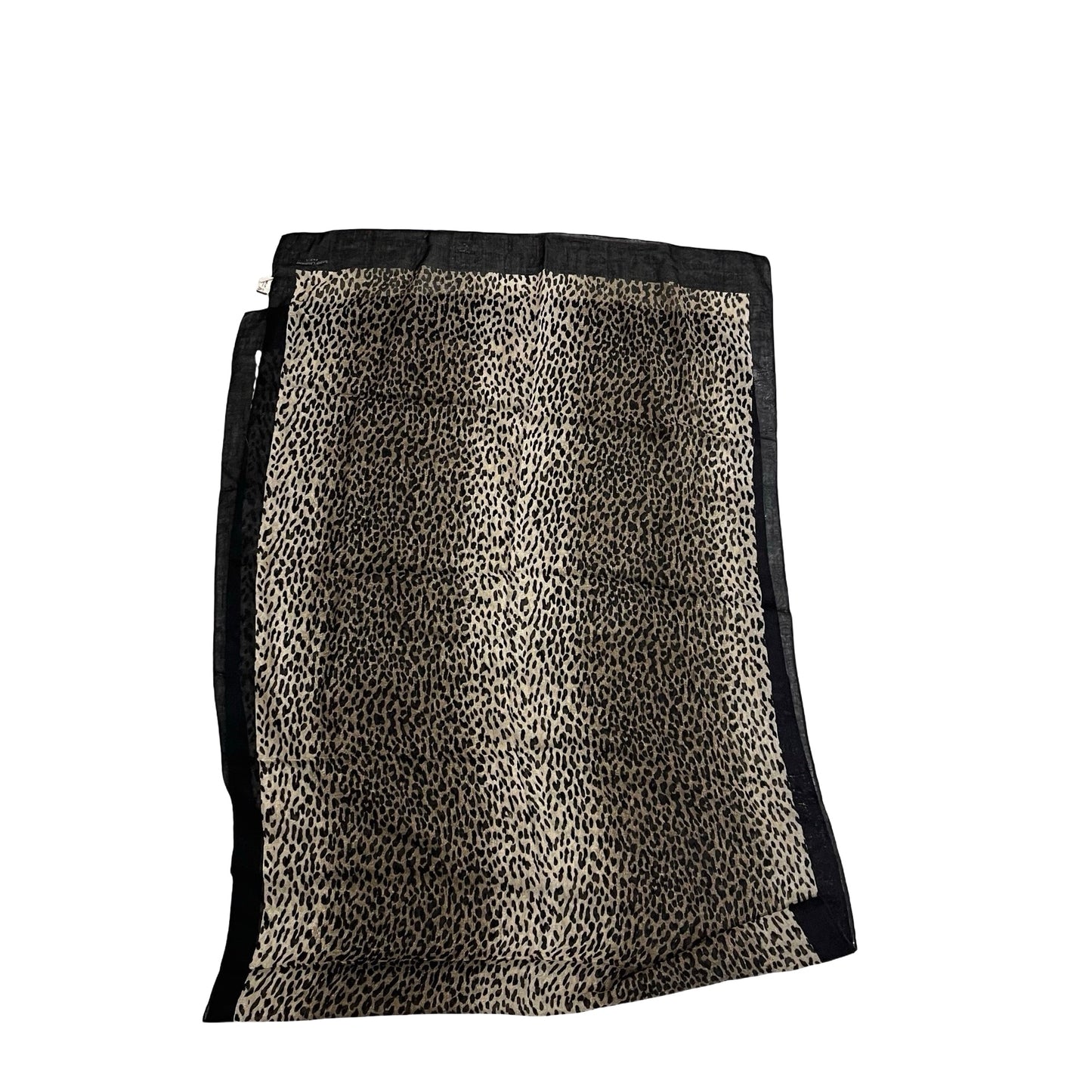 Used SAINT LAURENT Cashmere Silk Leopard Print Scarf Black Brown