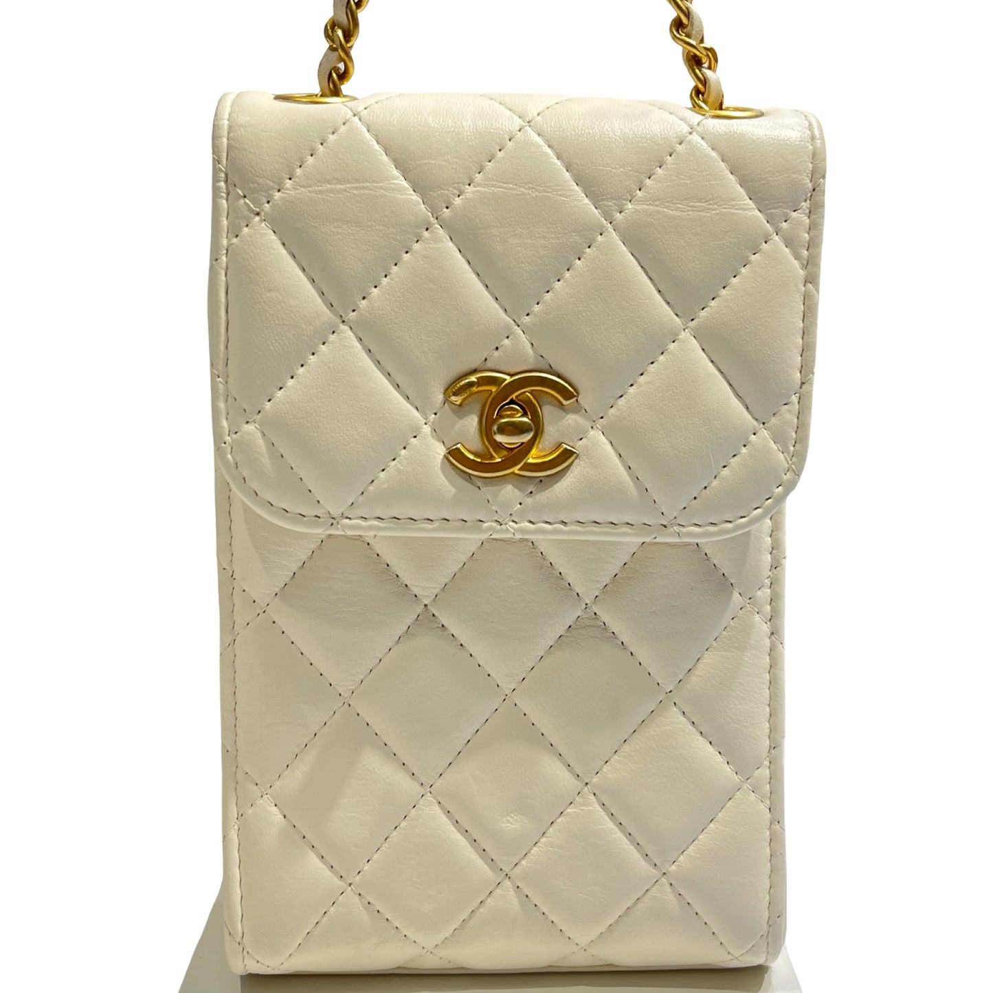 Used CHANEL Phone Holder Shoulder Bag White GHW