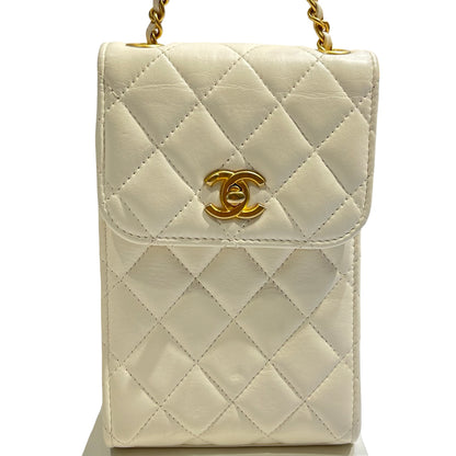 Used CHANEL Phone Holder Shoulder Bag White GHW