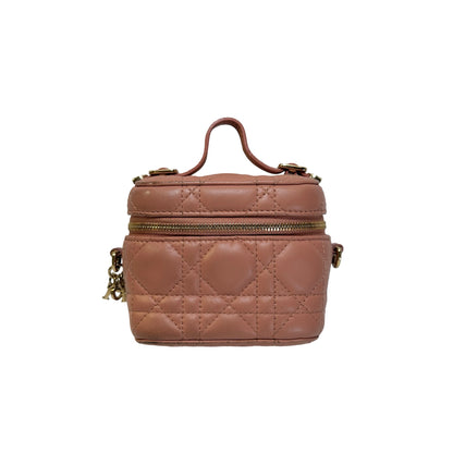 Used DIOR Cannage Cannage Vanity case Pink，GHW