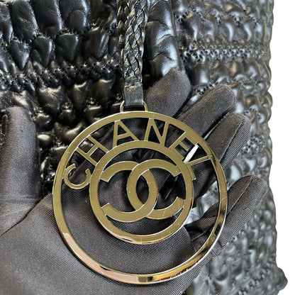 Used CHANEL Lambskin Tote Bag Tote Bag Black Silver