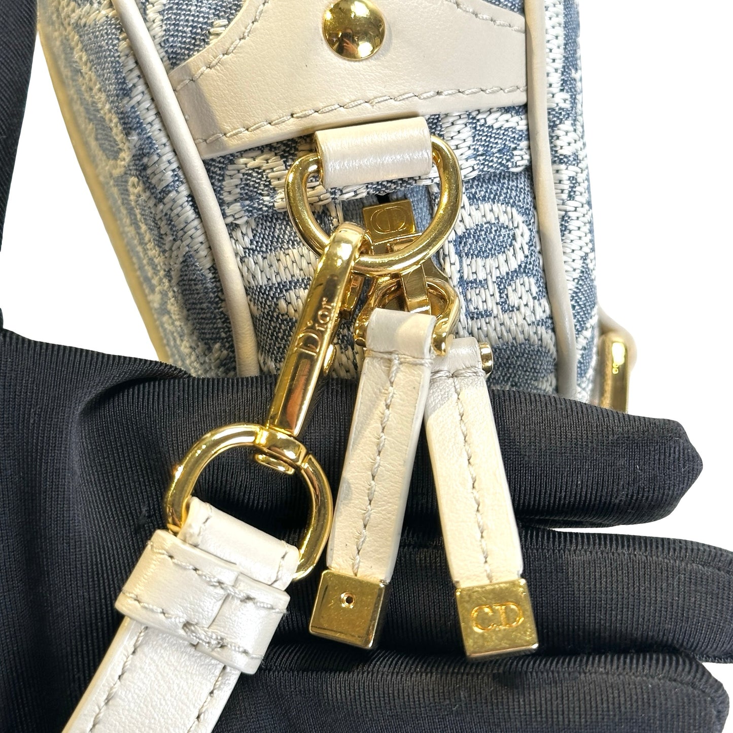 Used CHRISTIAN DIOR Oblique Jacquard D-Vibe Bowling Bag Bowling Bag Blue Beige
