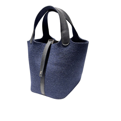 Used HERMÈS Wool Picotin 18 Handbag 2Z Bleu Nuit PHW