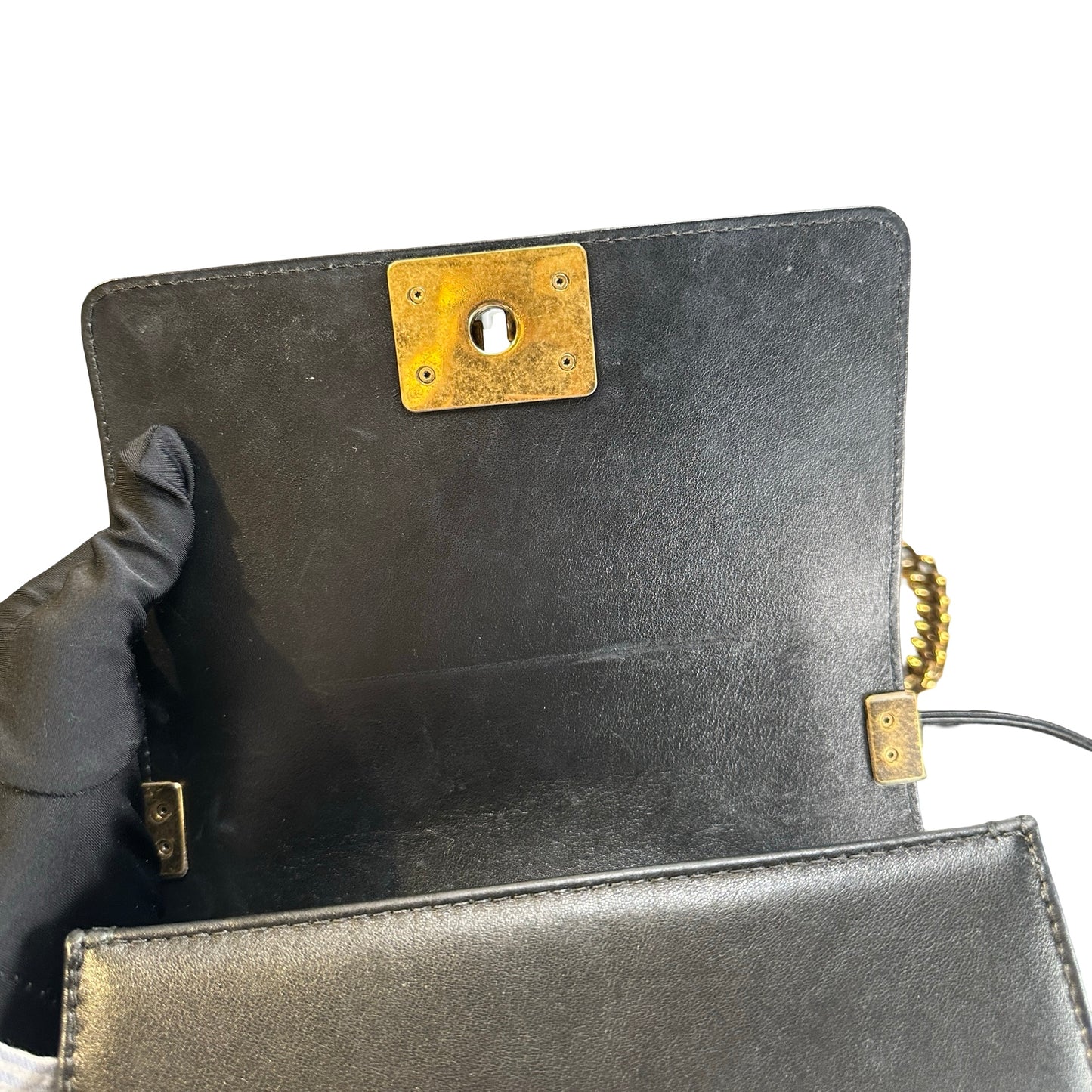 Used CHANEL Lambskin Boy 20 Shoulder Bag Black GHW