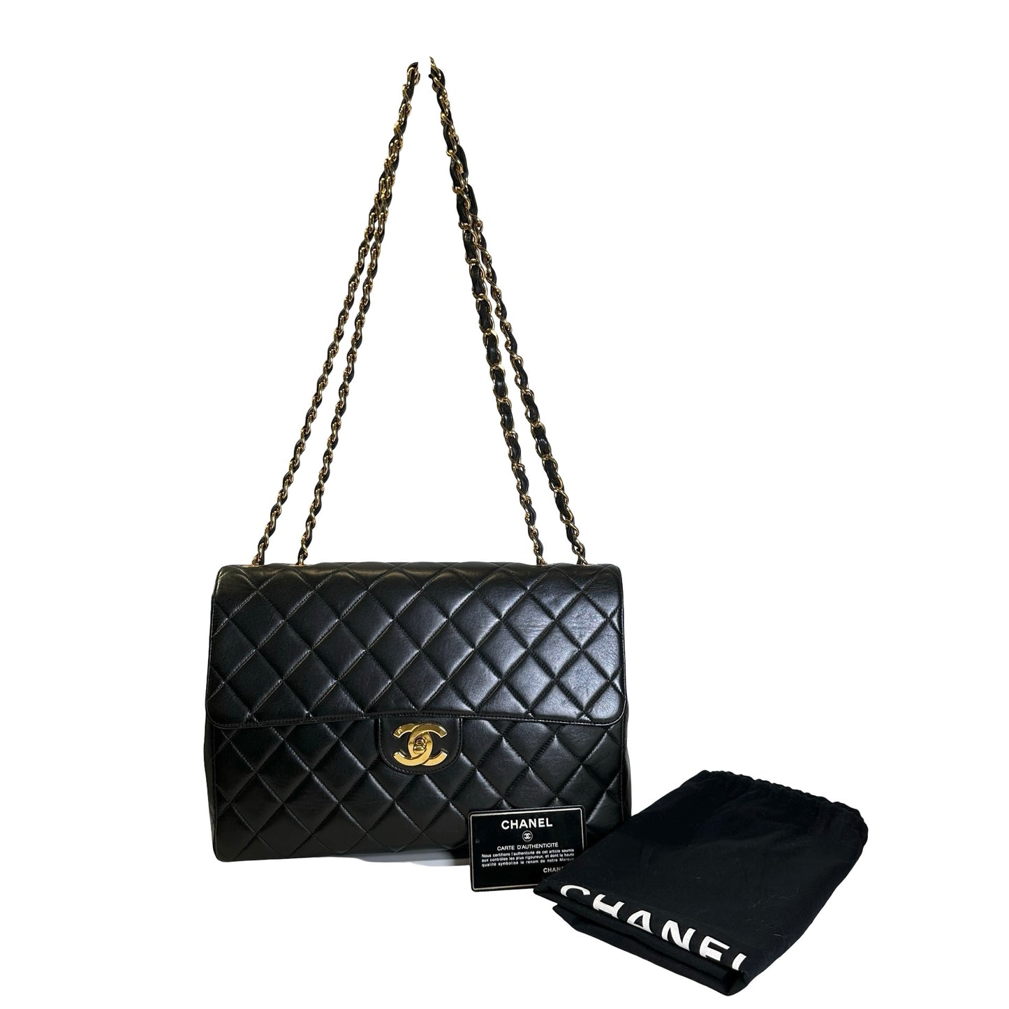 Used CHANEL Quilted Lambskin Vintage Classic Flap Chain Shoulder Bag Black Gold