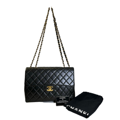Used CHANEL Quilted Lambskin Vintage Classic Flap Chain Shoulder Bag Black Gold