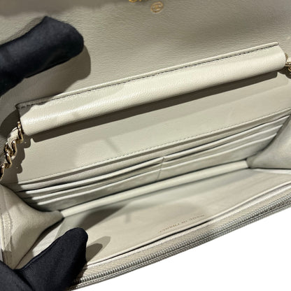 Used CHANEL Lambskin WOC Cross Body Bag Gray GHW