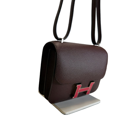 Used HERMES Epsom Mini Constance Crossbody Bag Rouge