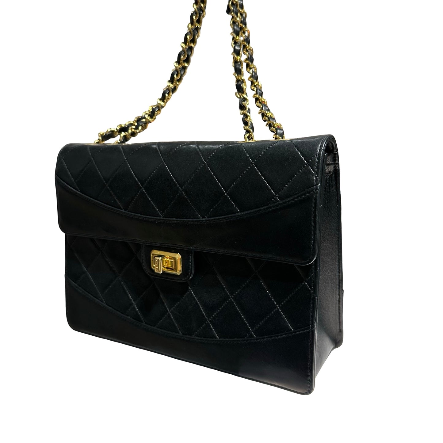 CHANEL VINTAGE 2.55 BLACK LAMBSKIN GHW FLAP BAG [20004231]