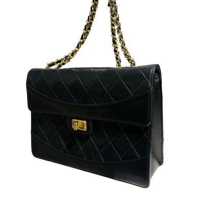 CHANEL VINTAGE 2.55 BLACK LAMBSKIN GHW FLAP BAG [20004231]