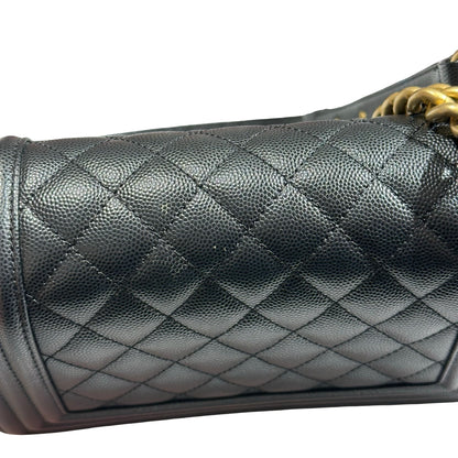 Used CHANEL Caviar Leather Boy 20cm Chain Shoulder Bag Black GHW