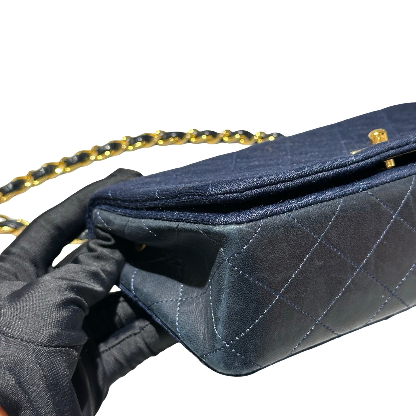 Used CHANEL Flap Cross Body Bag Navy Blue GHW