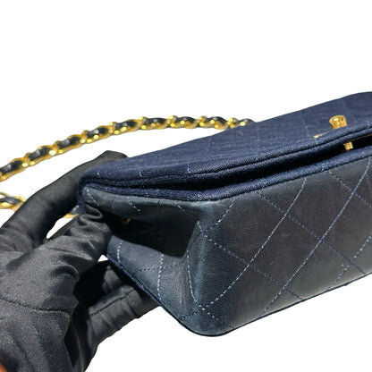 Used CHANEL Flap Cross Body Bag Navy Blue GHW