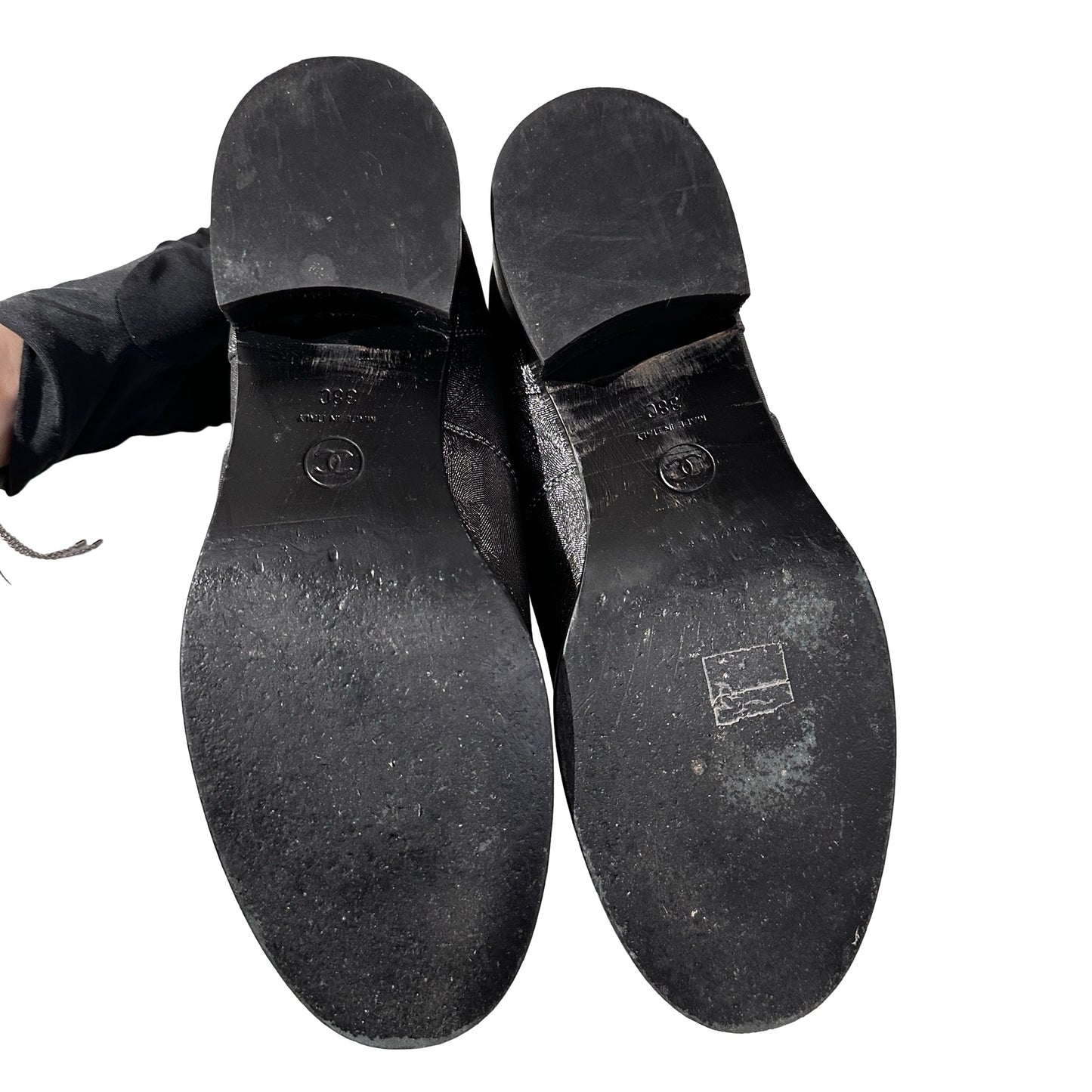 Used CHANEL Short Boots Shoes Silver Black Shoes