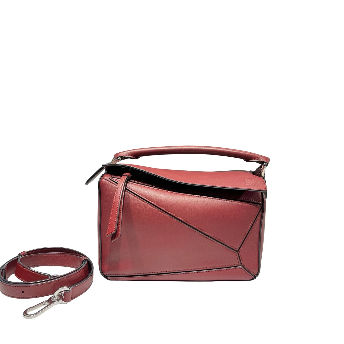 Used LOEWE Calfskin Leather Puzzle Cross Body Bag Red PHW