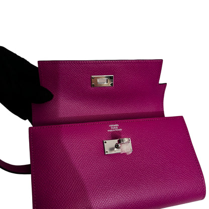 Used HERMÈS Leather Long Wallet Wallet Rose Red