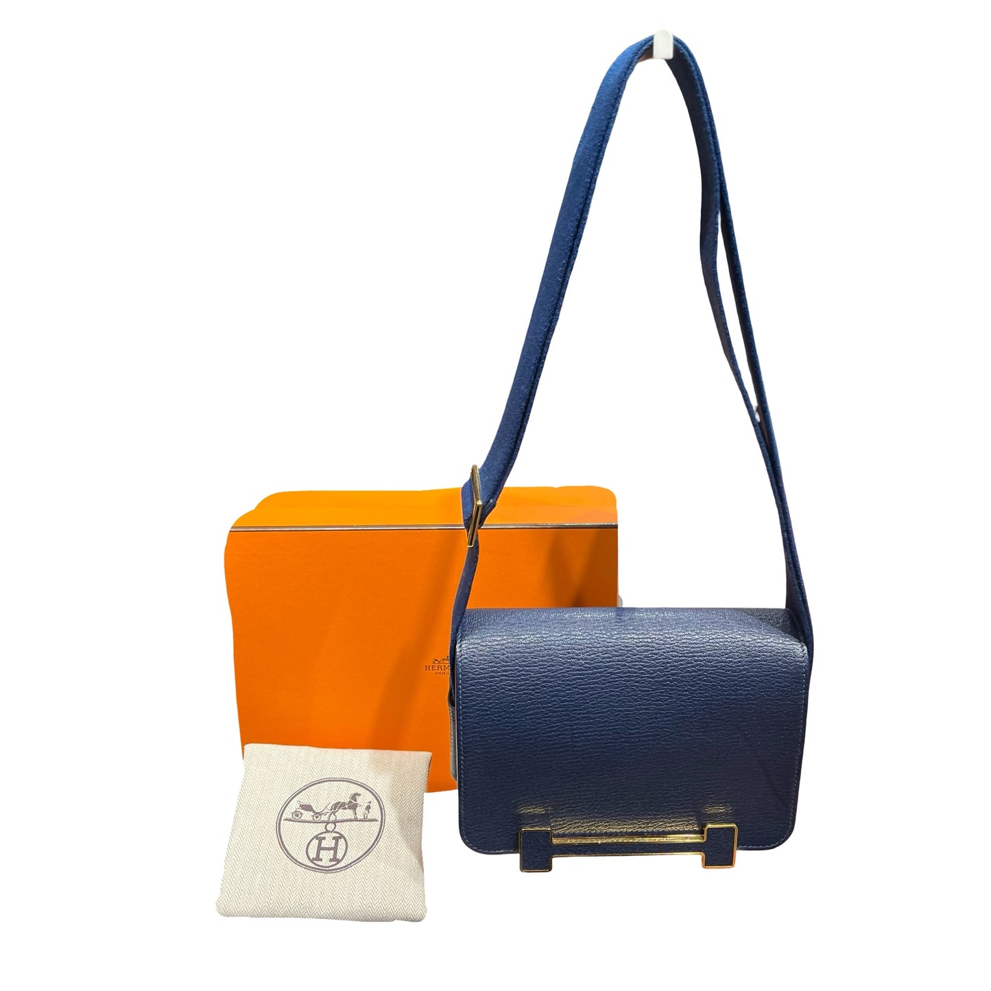 Used HERMÈS Geta Shoulder Bag Navy Blue GHW