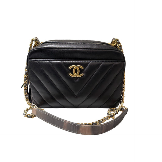 Used CHANEL Lambskin Leather camera chevron Shoulder Bag