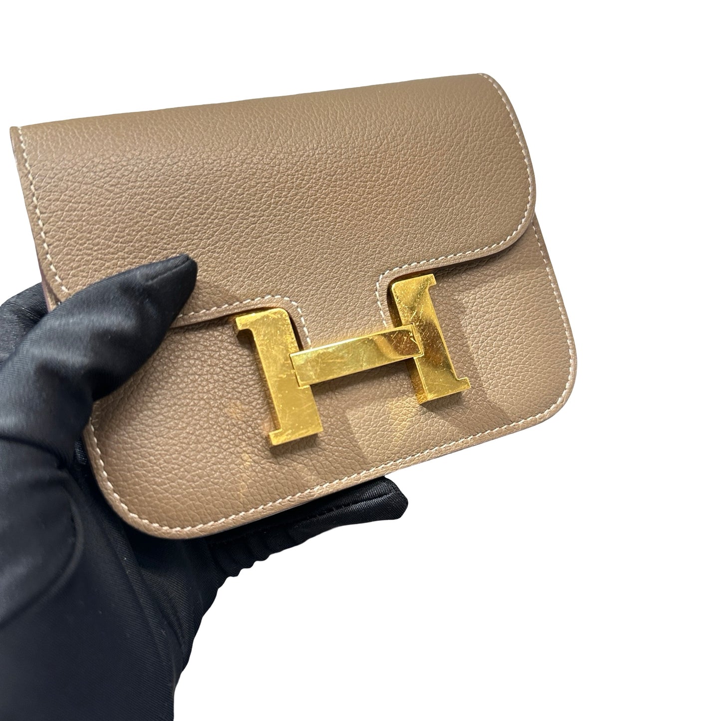 Used HERMÈS Constance Slim Wallet Etoupe GHW Wallet