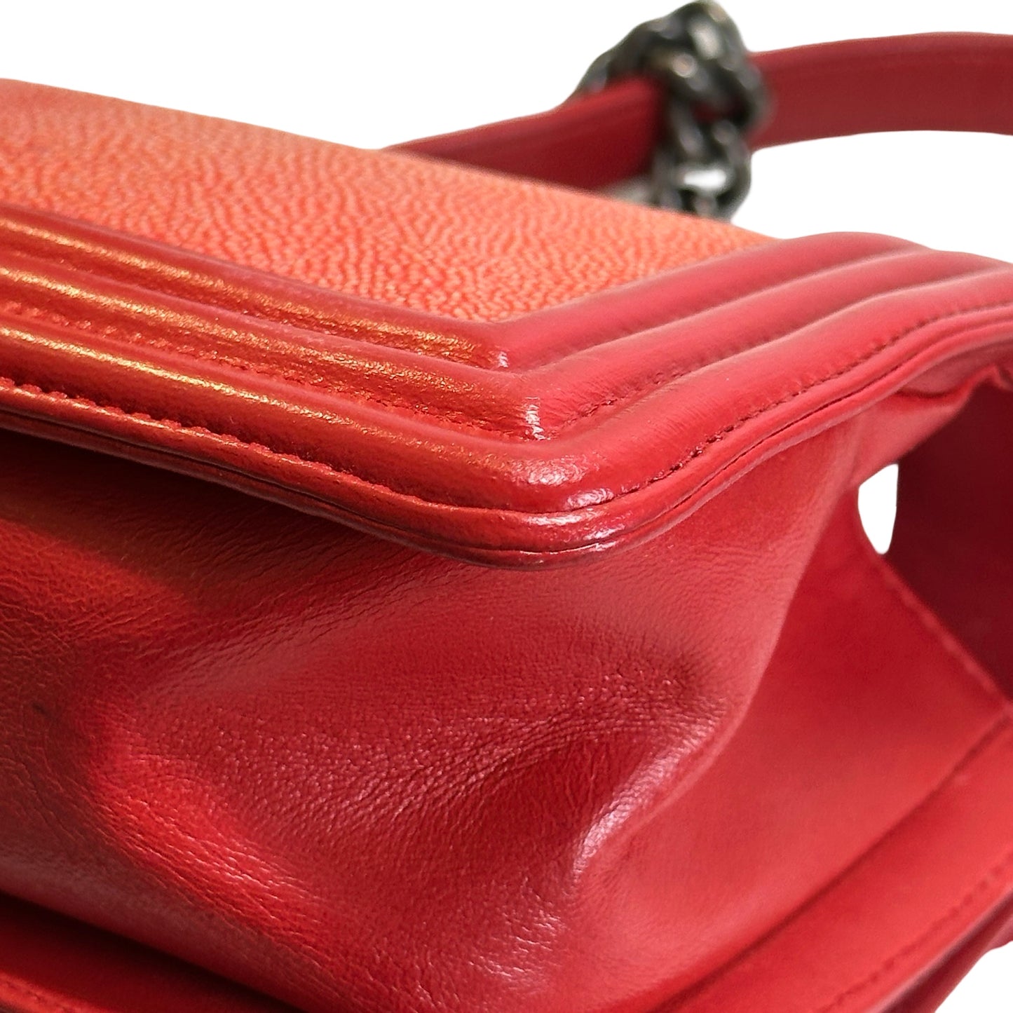 Used CHANEL Stingray Leather Boy Crossbody Bag Red