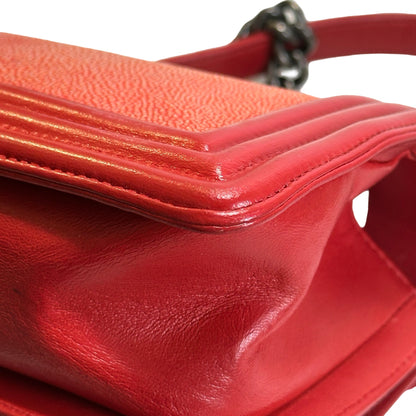 Used CHANEL Stingray Leather Boy Crossbody Bag Red