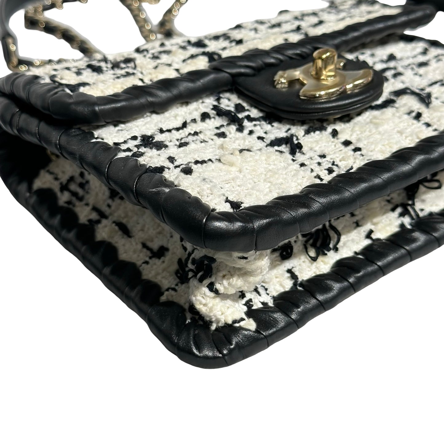 Used CHANEL Tweed Cross Body Bag Black White PHW