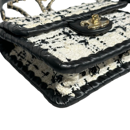 Used CHANEL Tweed Cross Body Bag Black White PHW