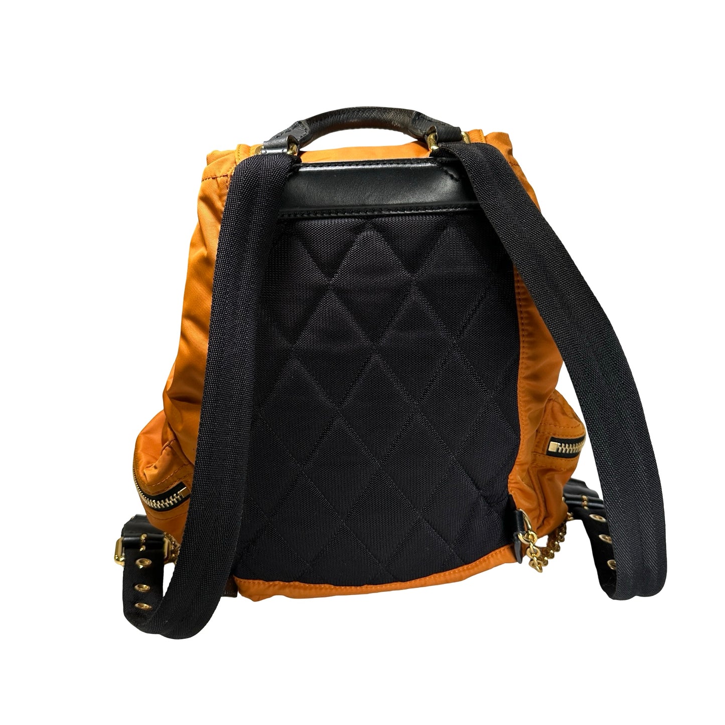 Used BURBERRY Nylon Leather Backpack Backpack Orange Black