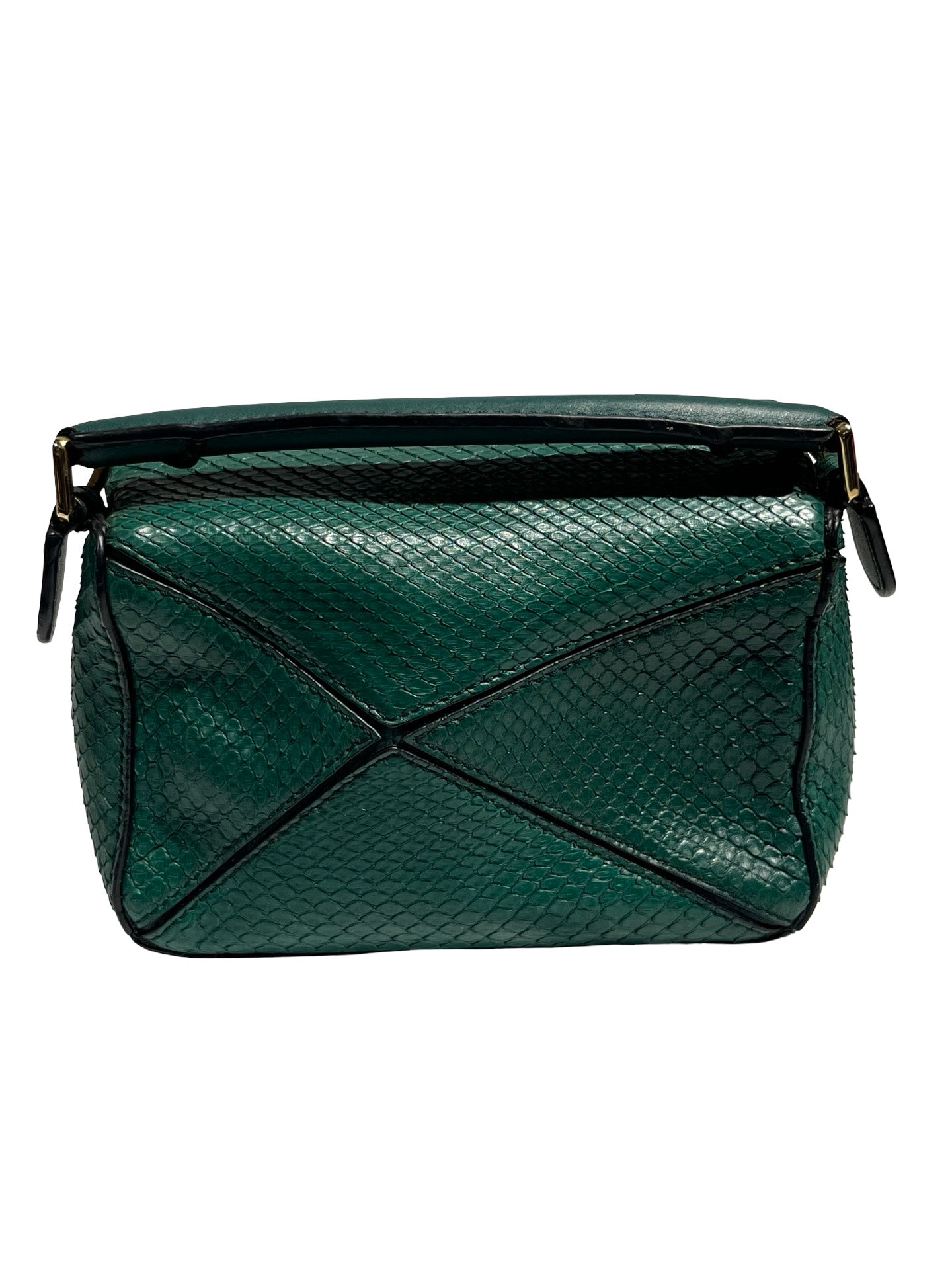 Used LOEWE Python Leather Puzzle Mini Crossbody Bag Green