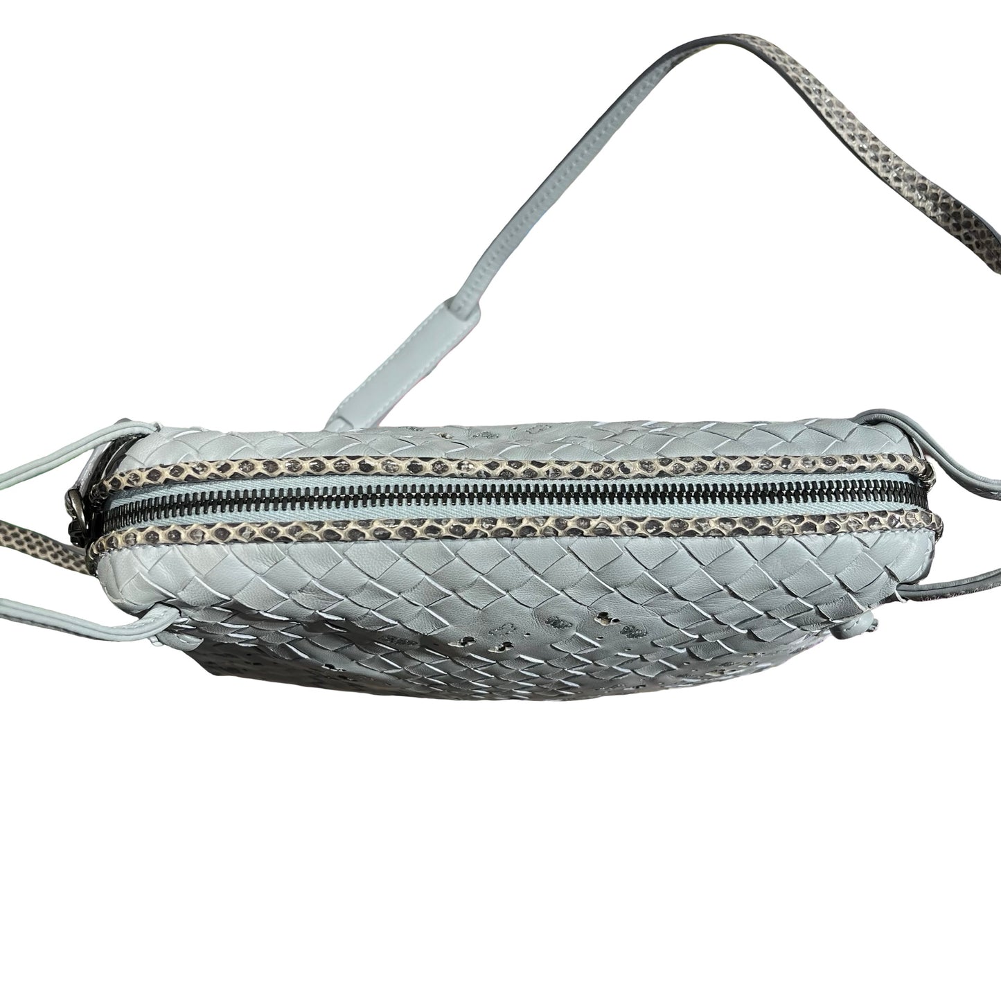 Used Bottega Veneta Lambskin Leather Butterfly Cross Body Bag PHW Grey